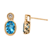14K Gold 1.89CTW Blue Topaz & Diamond Drop Earrings Oval